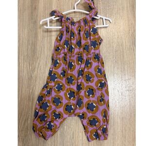 Tea Collection Baby Girl Floral tank Romper jumper Purple Brown Navy Snap Inseam